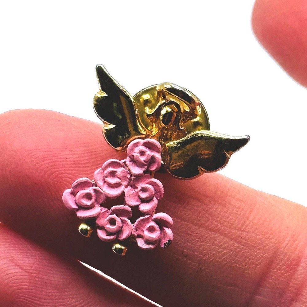 Vintage Angel Lapel Pins Gold Tone MOP Blue Rhinestone Pink Floral Tac Pin Set - Picture 2 of 7